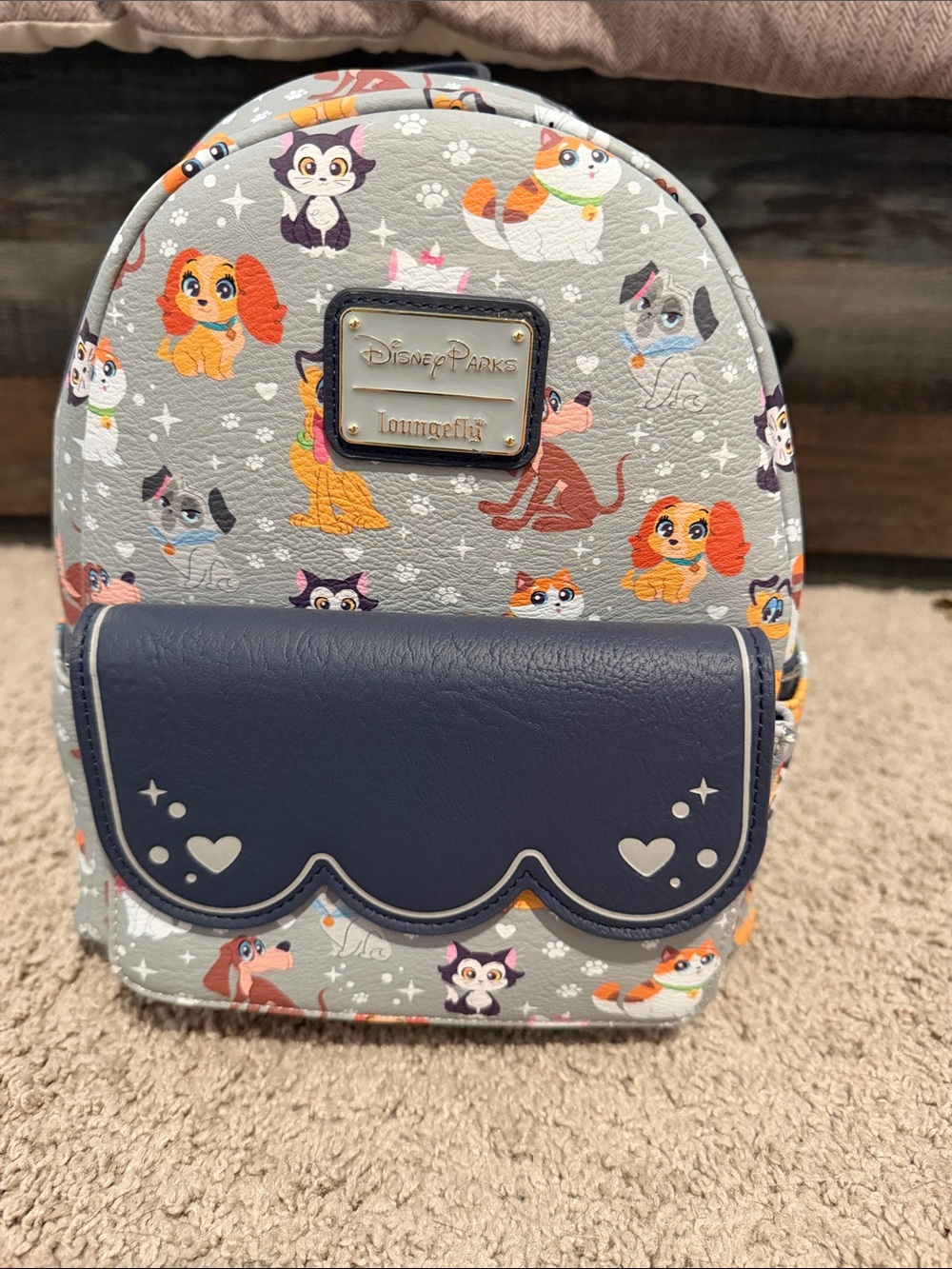 Loungefly Disney Parks Mini Backpack in Gray with Navy Front Pocket